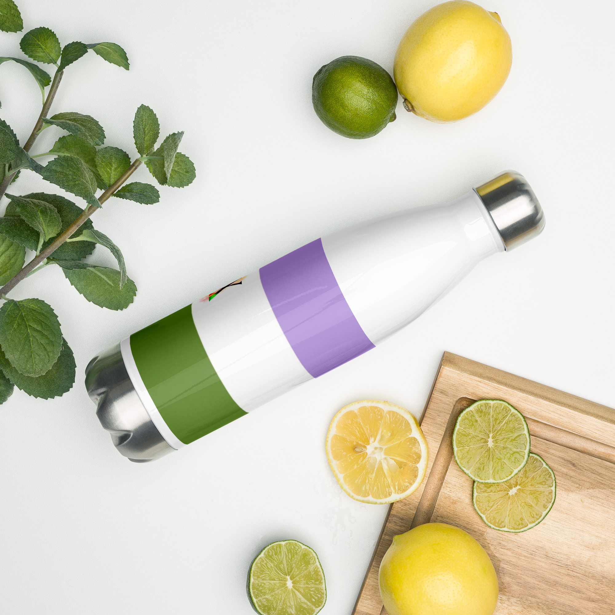 Stainless Steel Water Bottle – Genderqueer Flag | Inclusive Gender-Neutral Drinkware