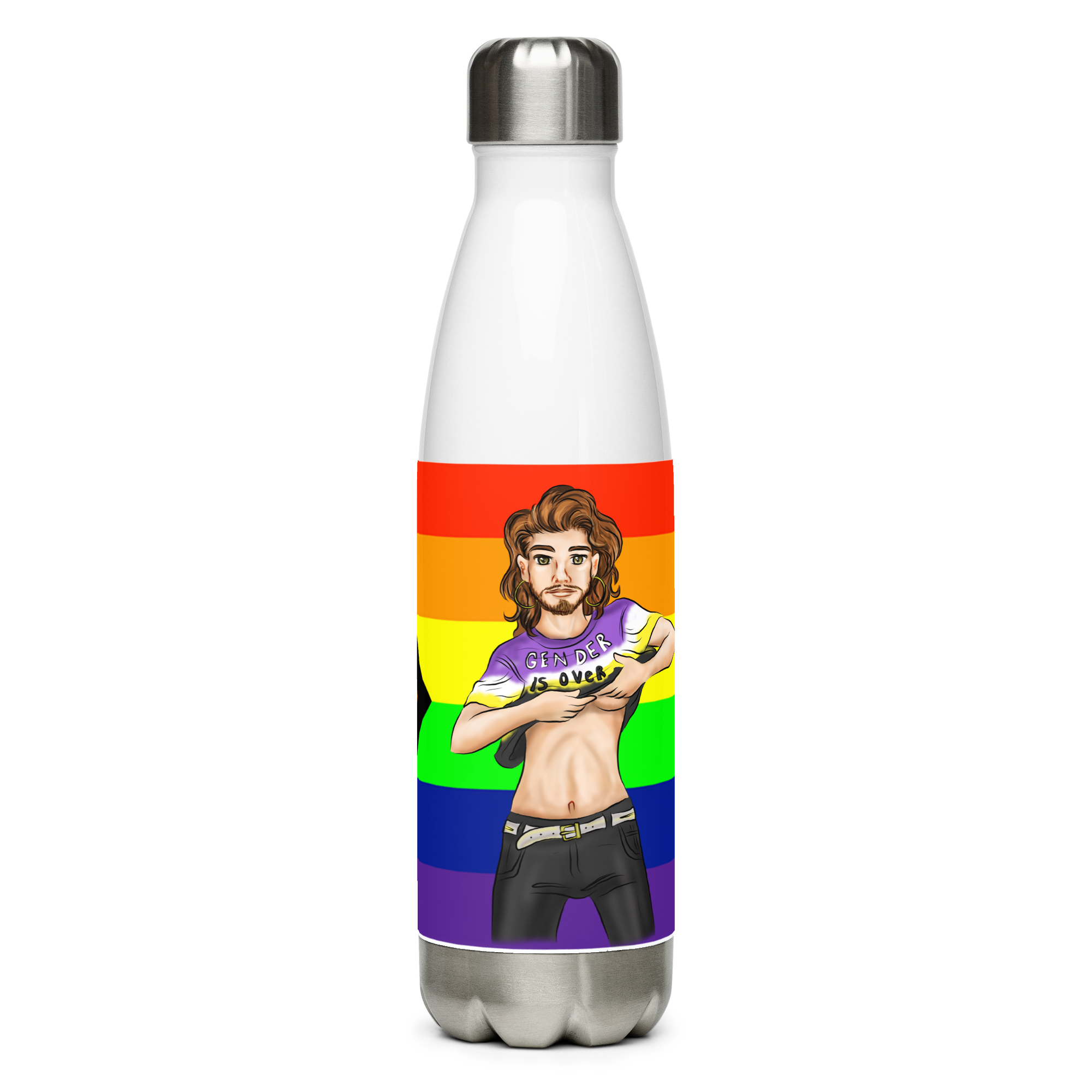 VOCE LINDX Intersex-Inclusive Nonbinary “Gender Is Over” Stainless Steel Water Bottle – 500 ml Vacuum Flask, Leak‑Proof
