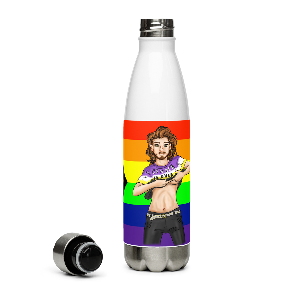 VOCE LINDX Intersex-Inclusive Nonbinary “Gender Is Over” Stainless Steel Water Bottle – 500 ml Vacuum Flask, Leak‑Proof