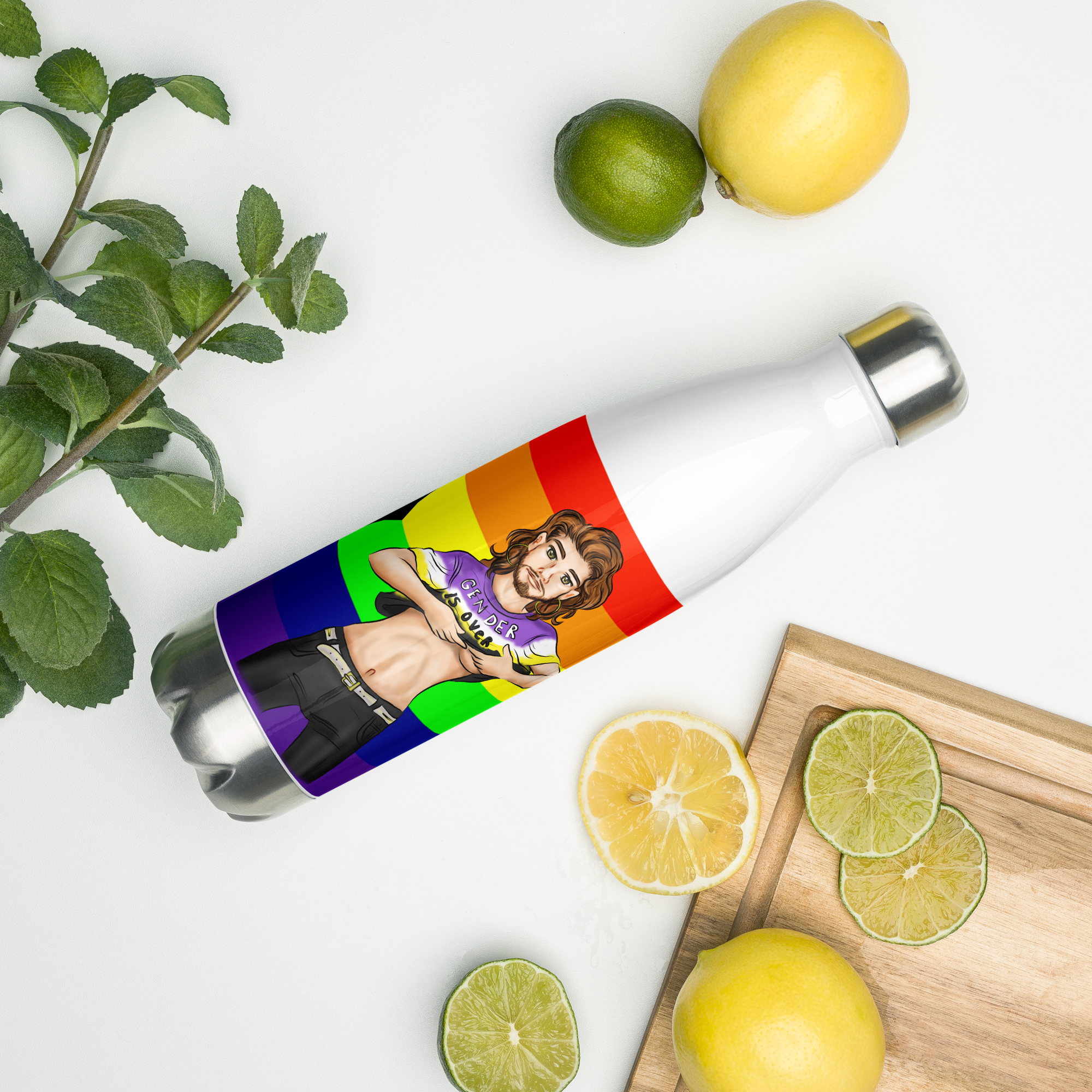 VOCE LINDX Intersex-Inclusive Nonbinary “Gender Is Over” Stainless Steel Water Bottle – 500 ml Vacuum Flask, Leak‑Proof