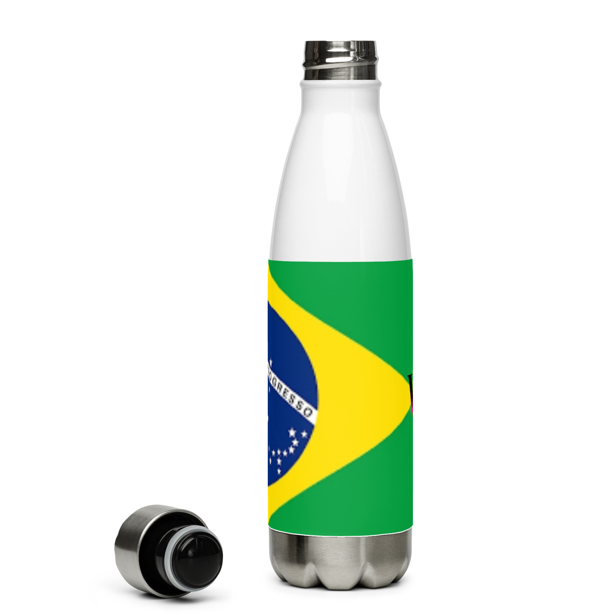 VOCE LINDX Brazil Flag Stainless Steel Water Bottle – 500ml Vacuum-Insulated, Leak-Proof, BPA-Free Travel Flask