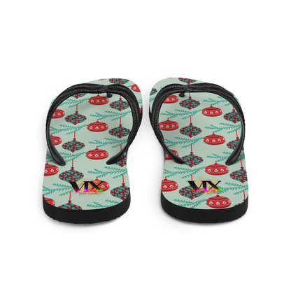 VOCE LINDX Christmas Baubles Flip‑Flops – Festive Ornament Print, Cushioned Sole &amp; Non‑Slip Grip – Fun Seasonal Footwear