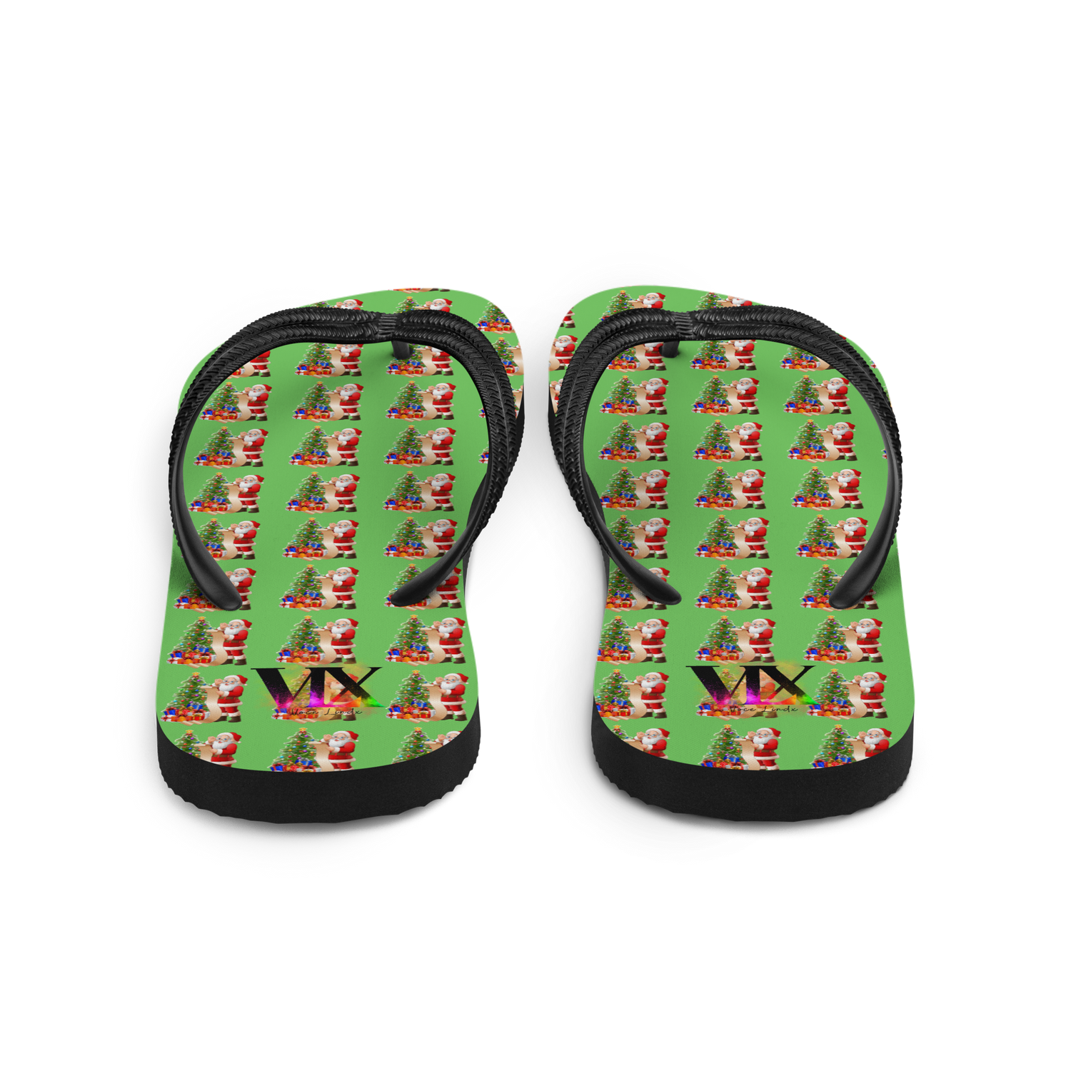 Christmas Santa Green Flip-Flops – Holiday Print Sandals with Cushioned Soles | Festive Footwear for All