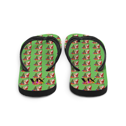 Christmas Santa Green Flip-Flops – Holiday Print Sandals with Cushioned Soles | Festive Footwear for All