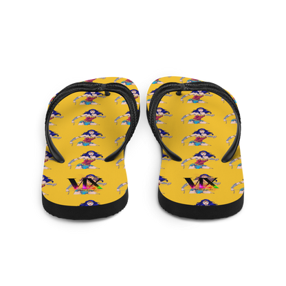 Wonder Woman Flip-Flops – Yellow Background Print Sandals with Cushioned Sole | Empowering Summer Footwear