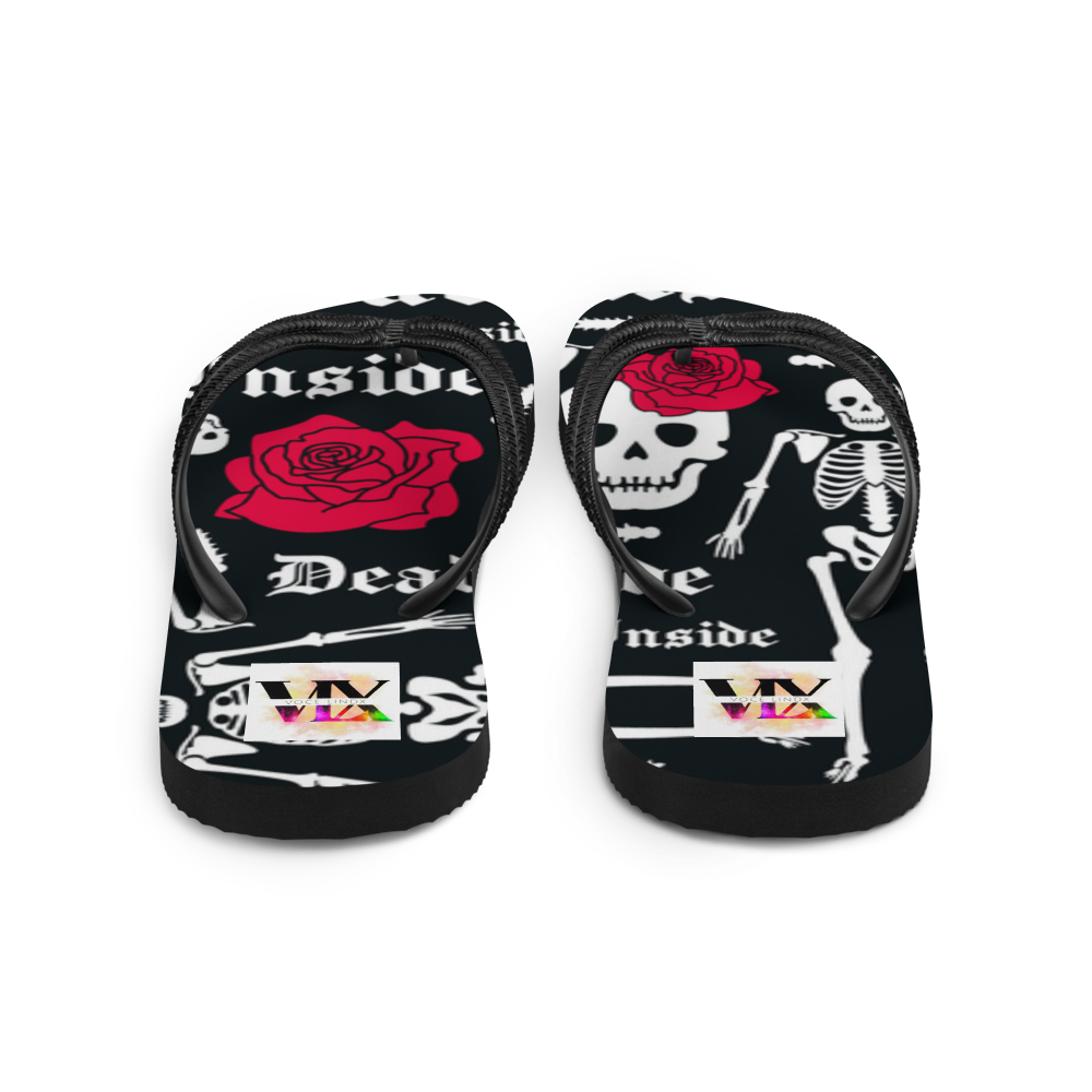 Flip Flops with Skeleton &amp; Rose Print – Dead Inside Style | Voce Lindx