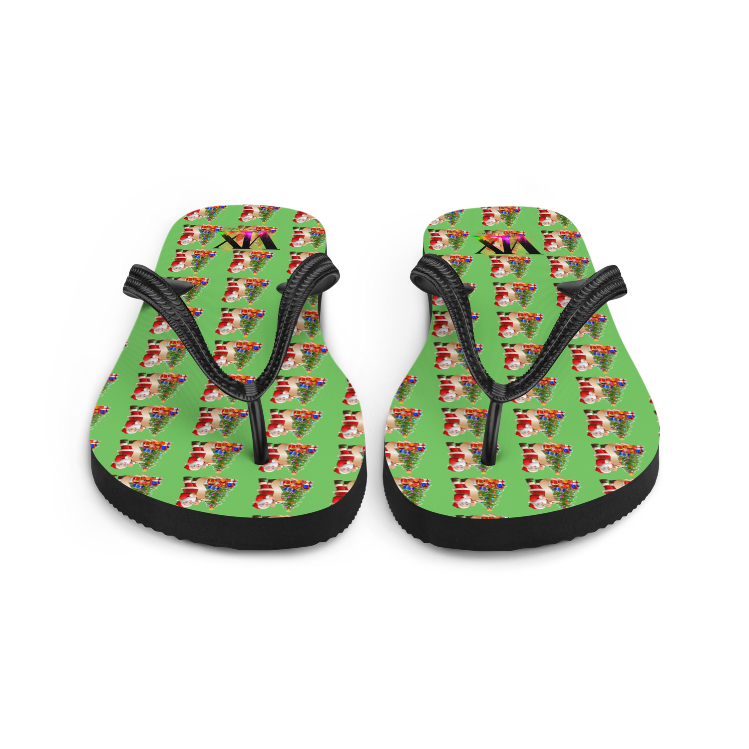 Christmas Santa Green Flip-Flops – Holiday Print Sandals with Cushioned Soles | Festive Footwear for All