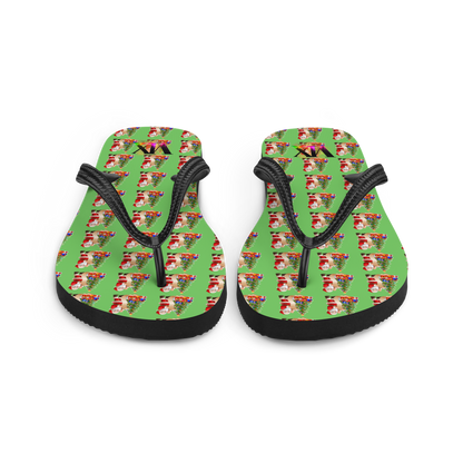 Christmas Santa Green Flip-Flops – Holiday Print Sandals with Cushioned Soles | Festive Footwear for All