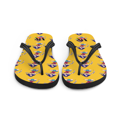 Wonder Woman Flip-Flops – Yellow Background Print Sandals with Cushioned Sole | Empowering Summer Footwear
