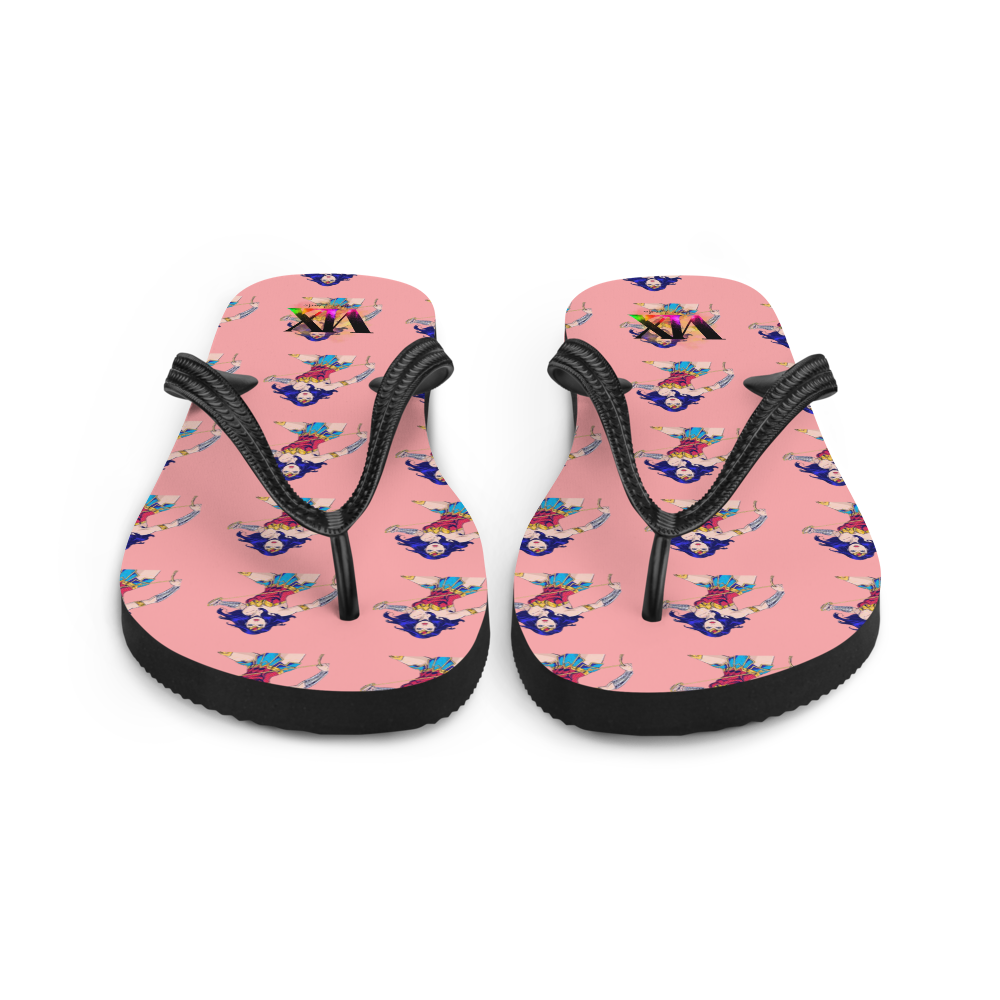 Wonder Woman Flip-Flops – Pink Background Comic Print Sandals with Cushioned Sole | Empowerment Footwear for All