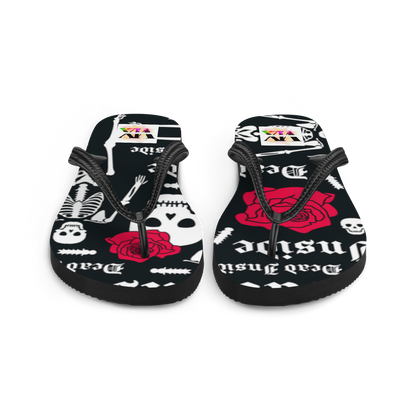 Flip Flops with Skeleton &amp; Rose Print – Dead Inside Style | Voce Lindx
