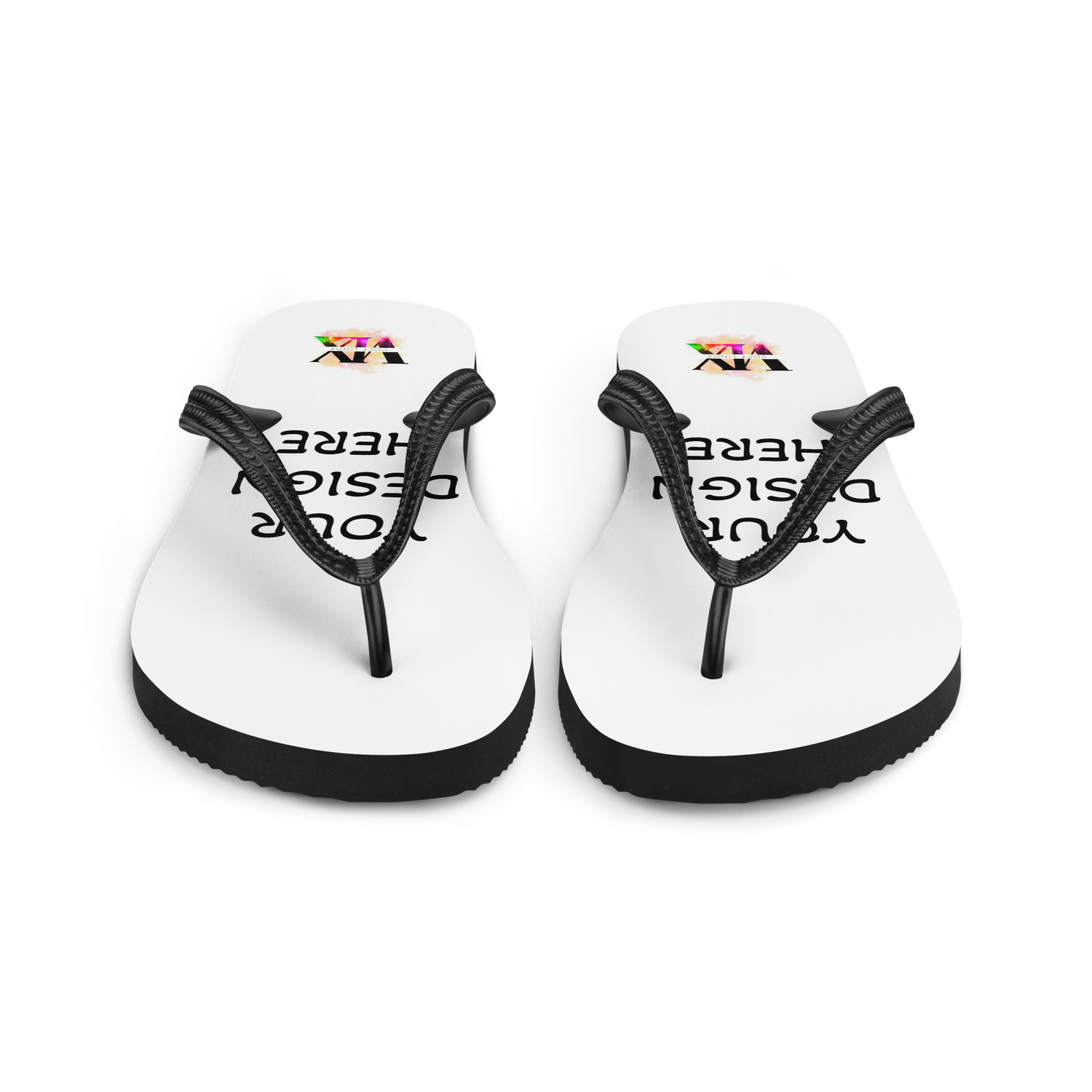 Custom White Flip-Flops with Black Straps – Personalised Design | Voce Lindx
