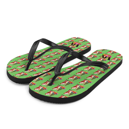 Christmas Santa Green Flip-Flops – Holiday Print Sandals with Cushioned Soles | Festive Footwear for All