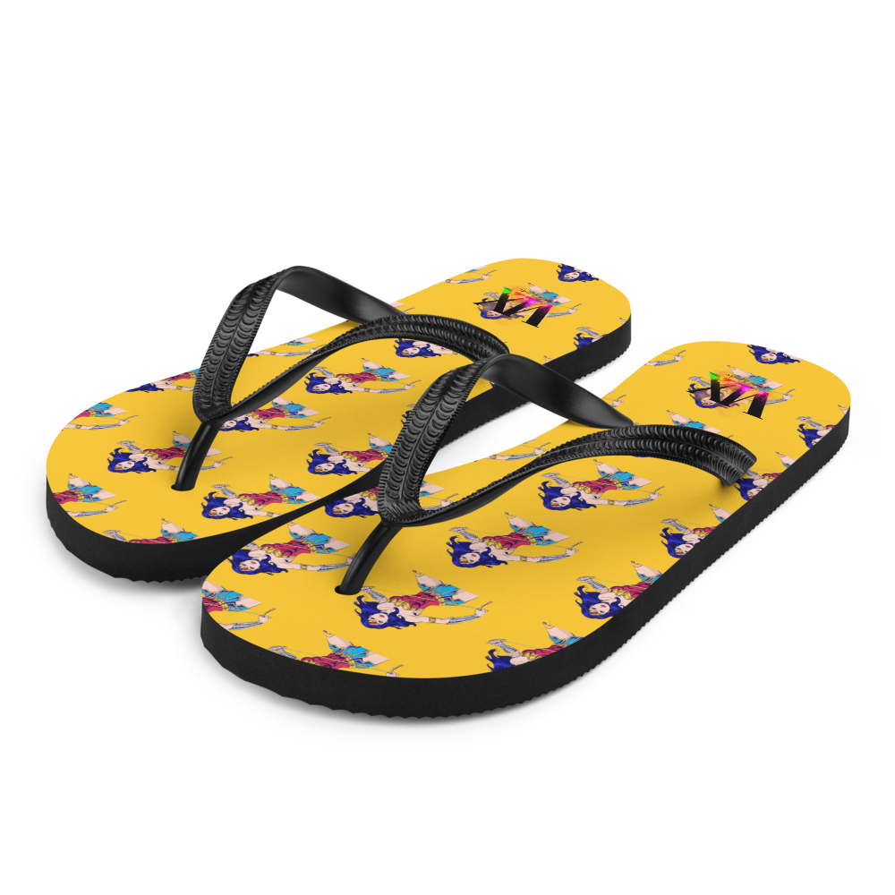Wonder Woman Flip-Flops – Yellow Background Print Sandals with Cushioned Sole | Empowering Summer Footwear