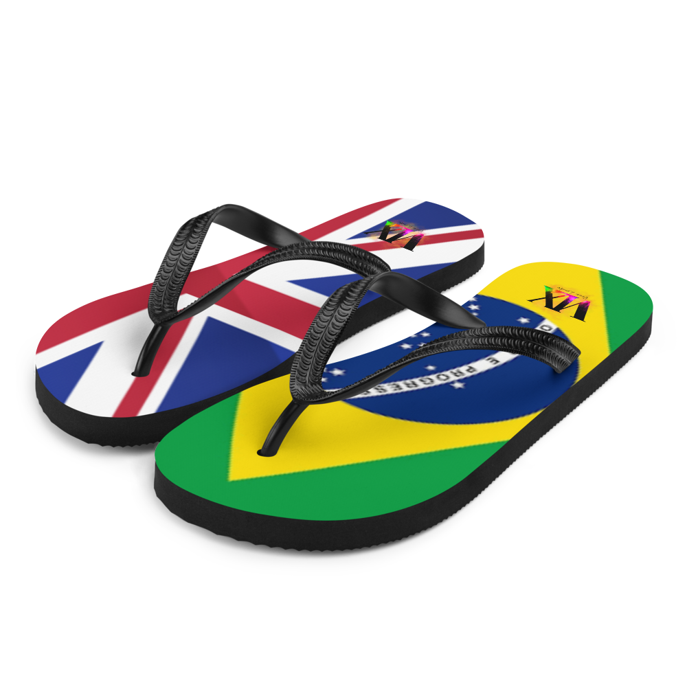 Brazil &amp; England Flag Flip-Flops – Cushioned Sole Sandals with Dual National Print | Comfortable Multicultural Footwear