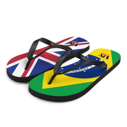 Brazil &amp; England Flag Flip-Flops – Cushioned Sole Sandals with Dual National Print | Comfortable Multicultural Footwear