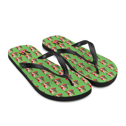 Christmas Santa Green Flip-Flops – Holiday Print Sandals with Cushioned Soles | Festive Footwear for All