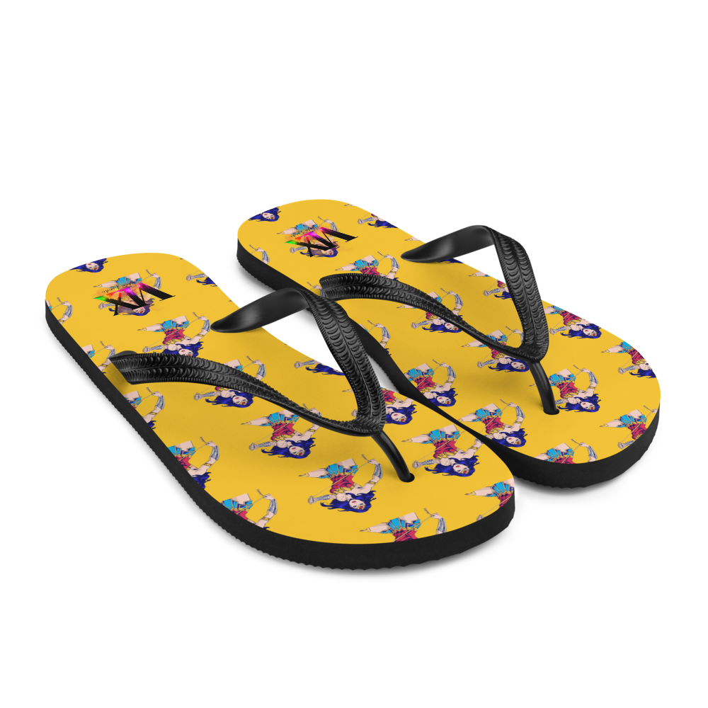 Wonder Woman Flip-Flops – Yellow Background Print Sandals with Cushioned Sole | Empowering Summer Footwear