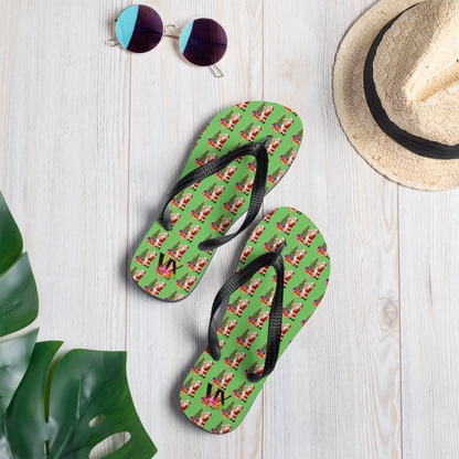 Christmas Santa Green Flip-Flops – Holiday Print Sandals with Cushioned Soles | Festive Footwear for All