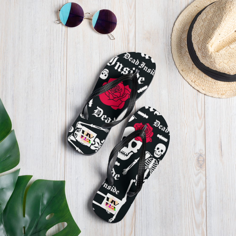 Flip Flops with Skeleton &amp; Rose Print – Dead Inside Style | Voce Lindx