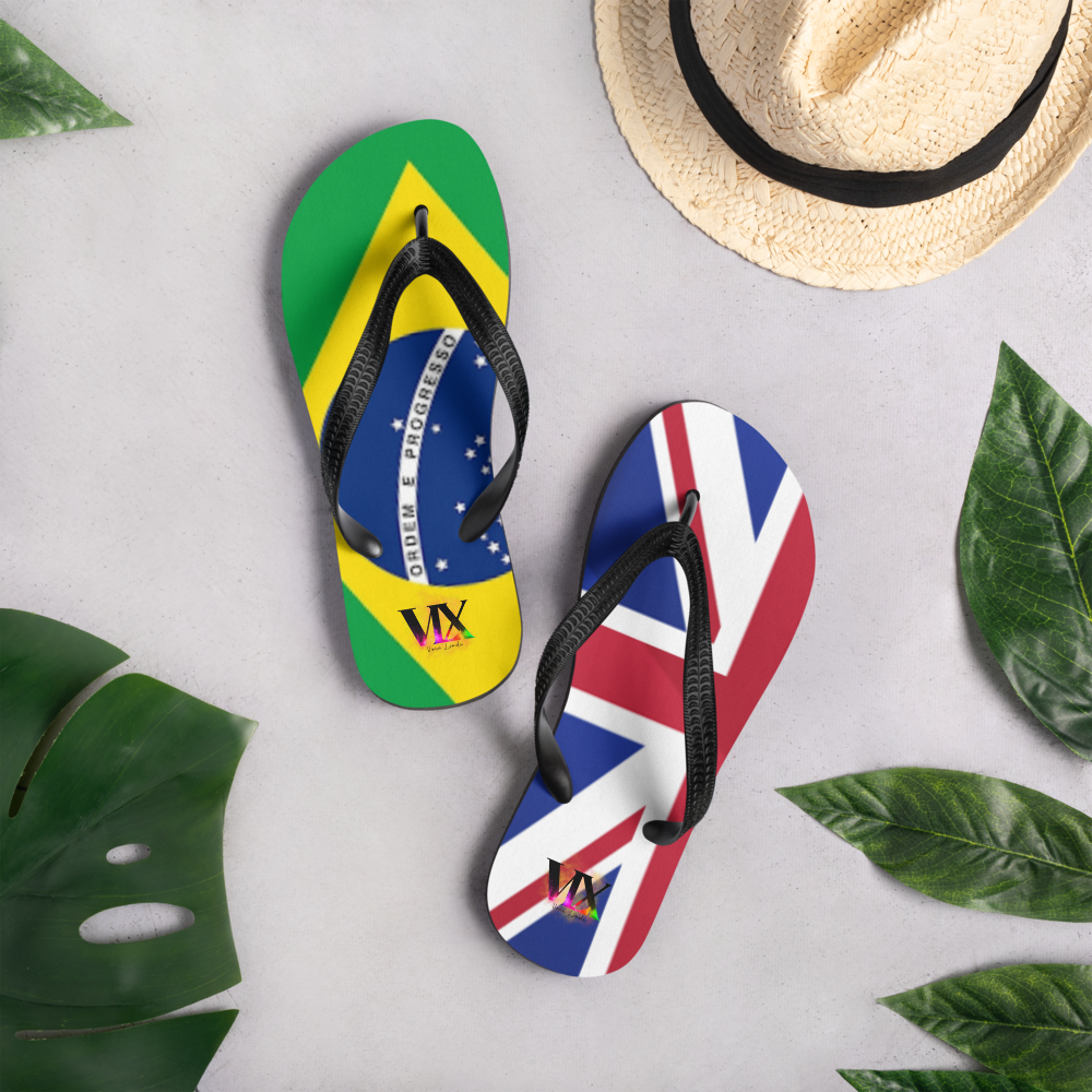 Brazil &amp; England Flag Flip-Flops – Cushioned Sole Sandals with Dual National Print | Comfortable Multicultural Footwear