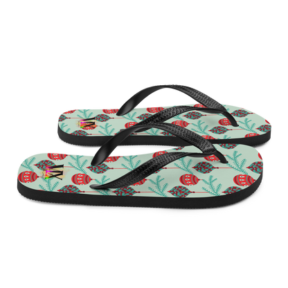 VOCE LINDX Christmas Baubles Flip‑Flops – Festive Ornament Print, Cushioned Sole &amp; Non‑Slip Grip – Fun Seasonal Footwear