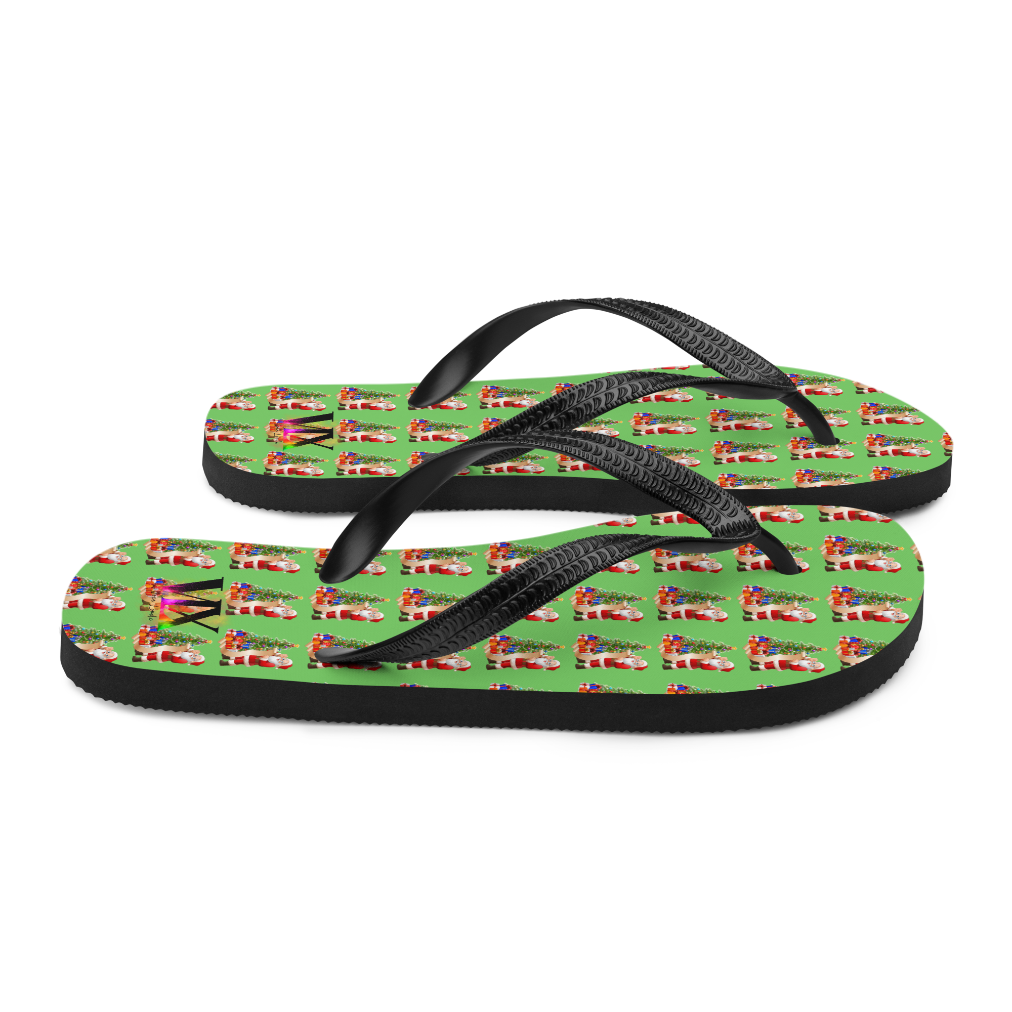 Christmas Santa Green Flip-Flops – Holiday Print Sandals with Cushioned Soles | Festive Footwear for All