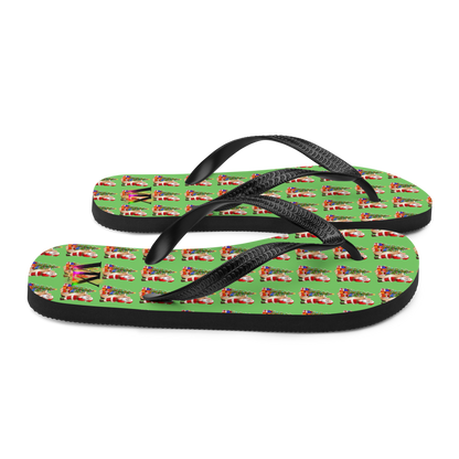 Christmas Santa Green Flip-Flops – Holiday Print Sandals with Cushioned Soles | Festive Footwear for All