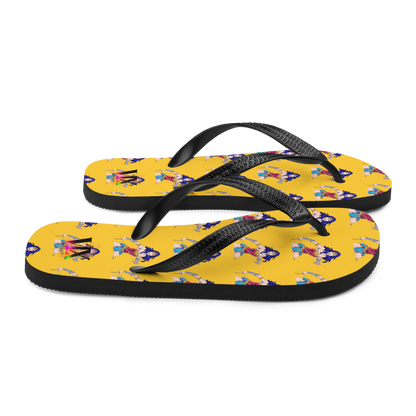 Wonder Woman Flip-Flops – Yellow Background Print Sandals with Cushioned Sole | Empowering Summer Footwear