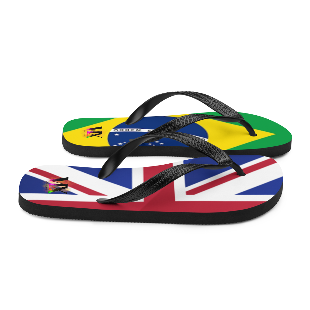 Brazil &amp; England Flag Flip-Flops – Cushioned Sole Sandals with Dual National Print | Comfortable Multicultural Footwear