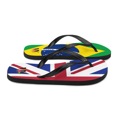 Brazil &amp; England Flag Flip-Flops – Cushioned Sole Sandals with Dual National Print | Comfortable Multicultural Footwear