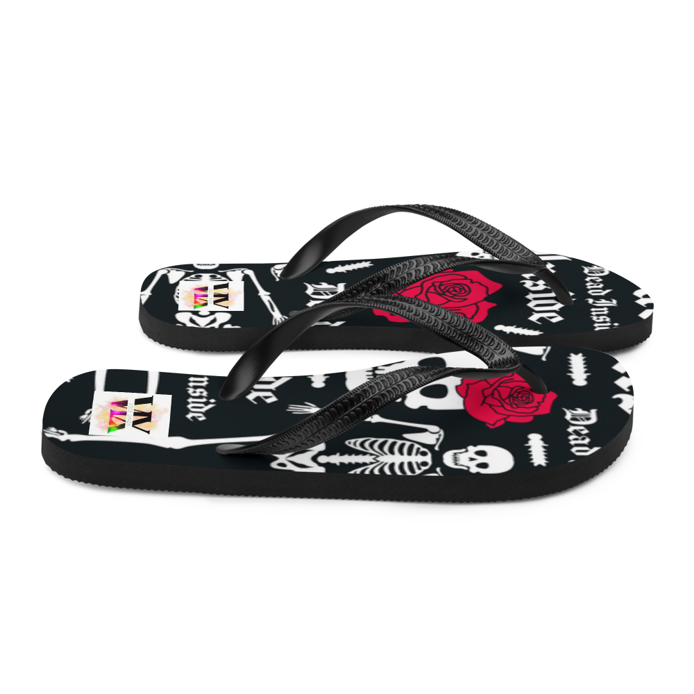 Flip Flops with Skeleton &amp; Rose Print – Dead Inside Style | Voce Lindx