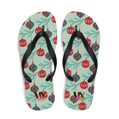 VOCE LINDX Christmas Baubles Flip‑Flops – Festive Ornament Print, Cushioned Sole &amp; Non‑Slip Grip – Fun Seasonal Footwear