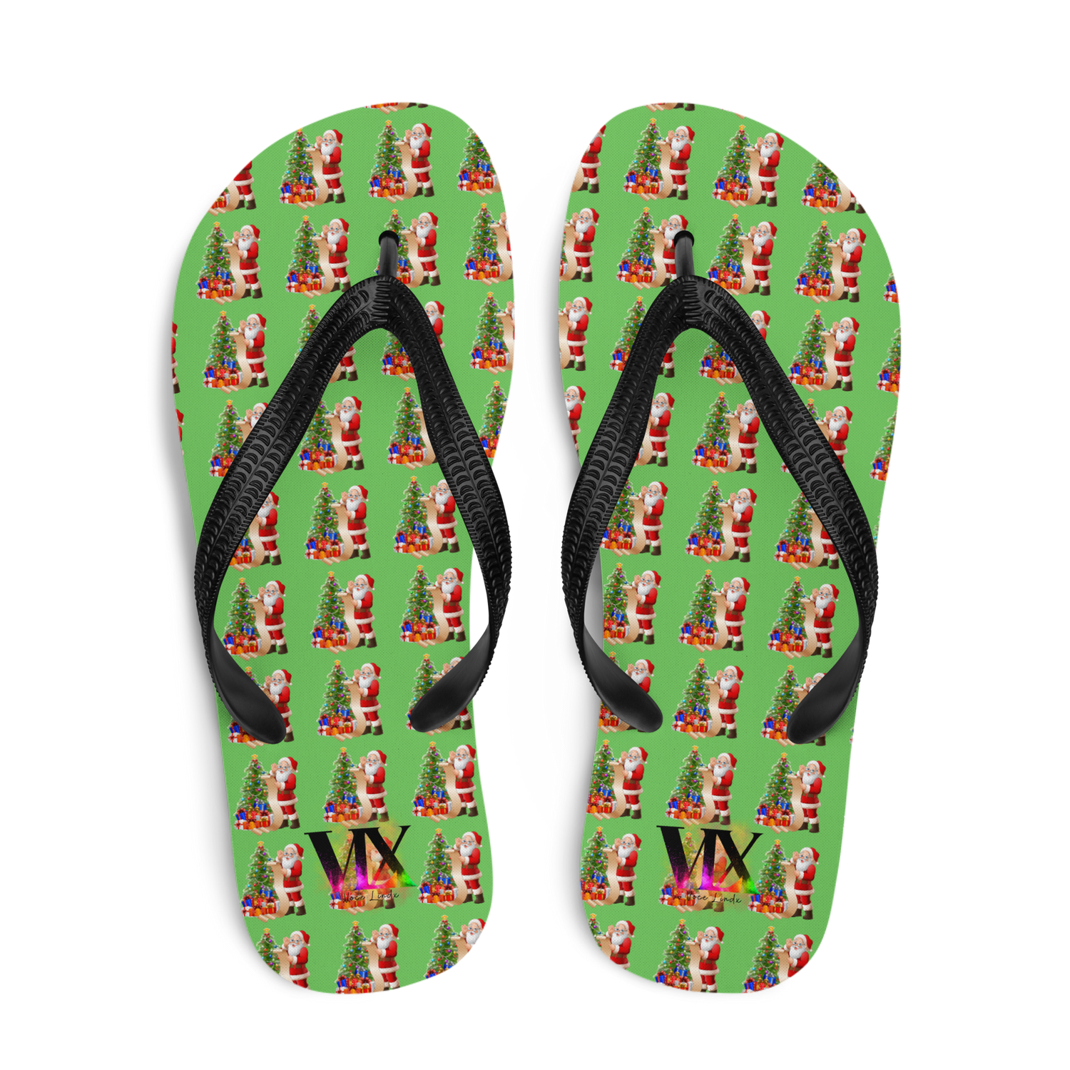 Christmas Santa Green Flip-Flops – Holiday Print Sandals with Cushioned Soles | Festive Footwear for All