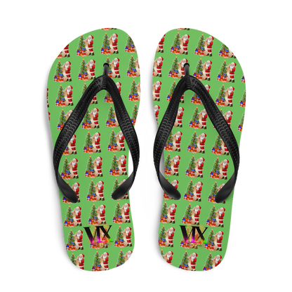 Christmas Santa Green Flip-Flops – Holiday Print Sandals with Cushioned Soles | Festive Footwear for All