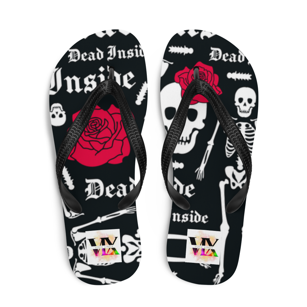 Flip Flops with Skeleton &amp; Rose Print – Dead Inside Style | Voce Lindx