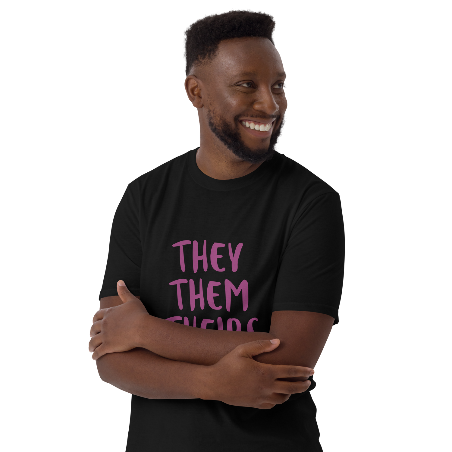 Short-Sleeve Cotton T-Shirt – “They/Them/Theirs” Pronouns Print | Inclusive Pride Design