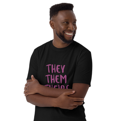 Short-Sleeve Cotton T-Shirt – “They/Them/Theirs” Pronouns Print | Inclusive Pride Design