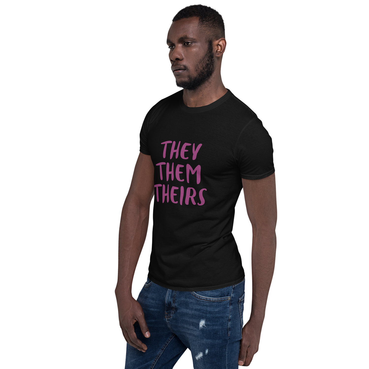 Short-Sleeve Cotton T-Shirt – “They/Them/Theirs” Pronouns Print | Inclusive Pride Design