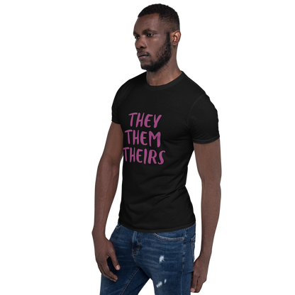 Short-Sleeve Cotton T-Shirt – “They/Them/Theirs” Pronouns Print | Inclusive Pride Design