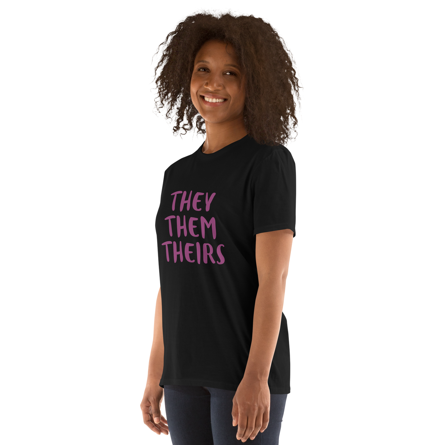 Short-Sleeve Cotton T-Shirt – “They/Them/Theirs” Pronouns Print | Inclusive Pride Design