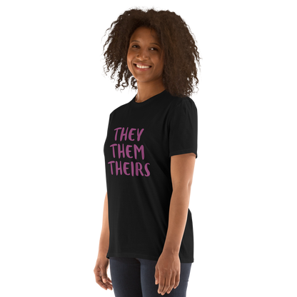 Short-Sleeve Cotton T-Shirt – “They/Them/Theirs” Pronouns Print | Inclusive Pride Design