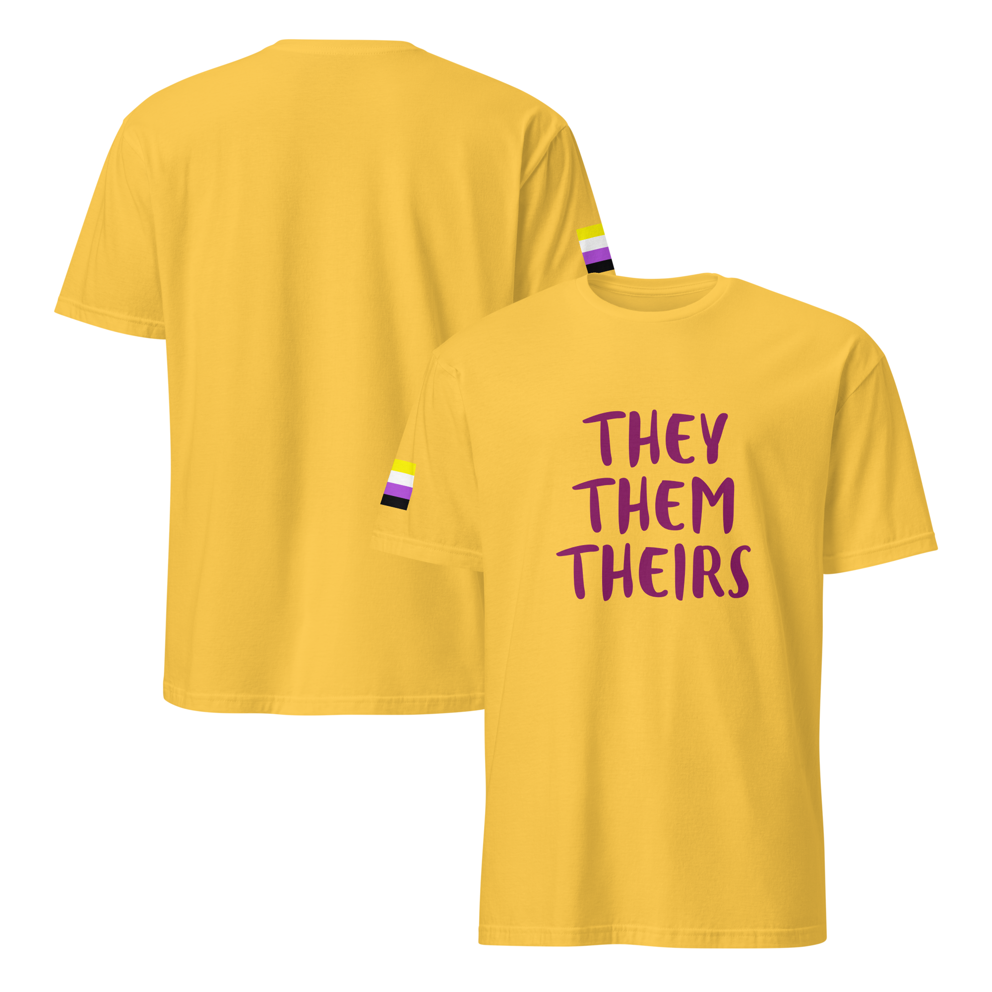 Short-Sleeve Cotton T-Shirt – “They/Them/Theirs” Pronouns Print | Inclusive Pride Design