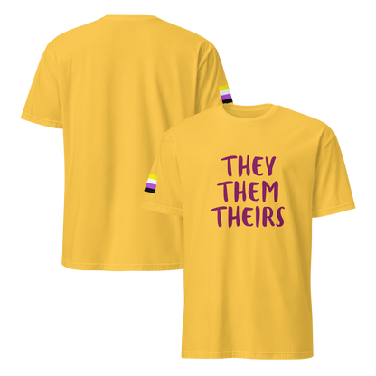Short-Sleeve Cotton T-Shirt – “They/Them/Theirs” Pronouns Print | Inclusive Pride Design