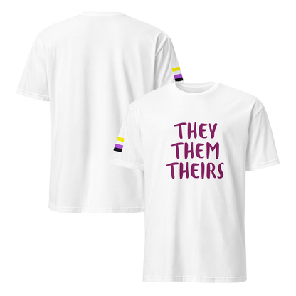 Short-Sleeve Cotton T-Shirt – “They/Them/Theirs” Pronouns Print | Inclusive Pride Design