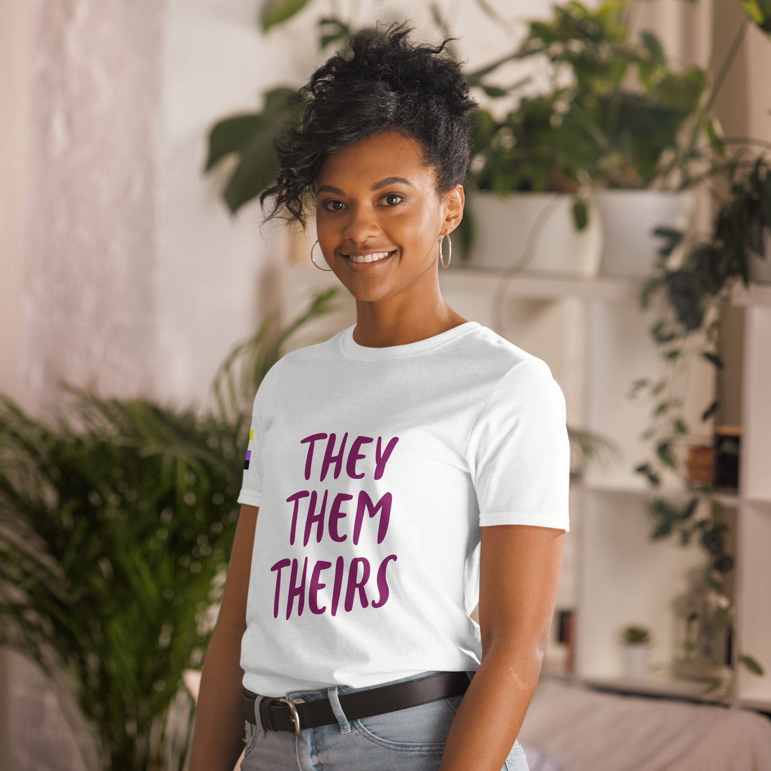 Short-Sleeve Cotton T-Shirt – “They/Them/Theirs” Pronouns Print | Inclusive Pride Design