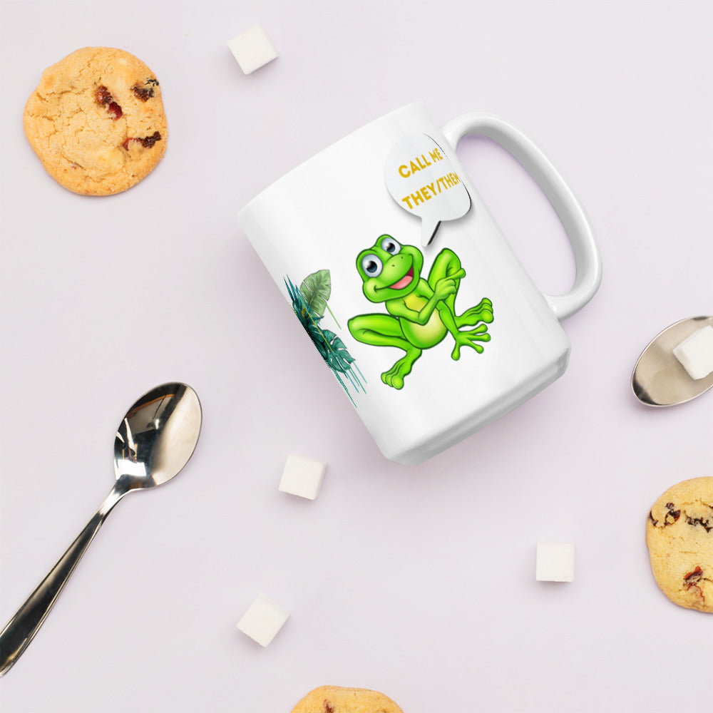 White Glossy Mug – Call Me They Them | Gender-Neutral Inclusive Mug