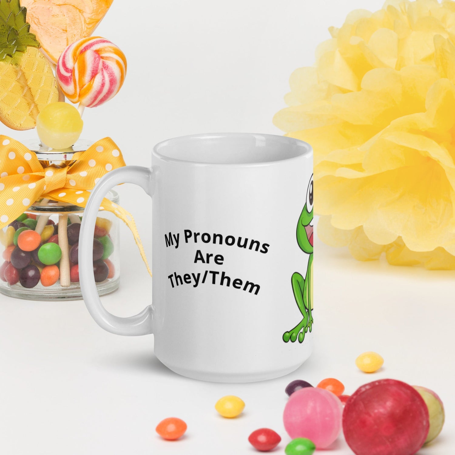 White Glossy Mug – My Pronoun Is They Them | Inclusive Gender-Neutral Mug