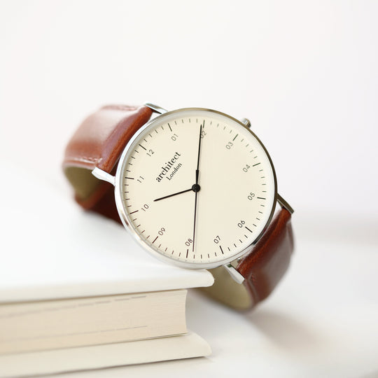 Modern Font Engraving - Architect Zephyr + Walnut Strap