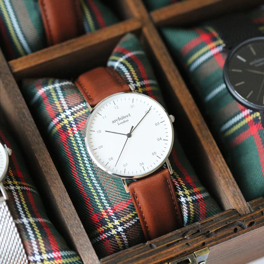 Modern Font Engraving - Architect Zephyr + Walnut Strap